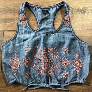 American Eagle Denim Embroidered Crop Top